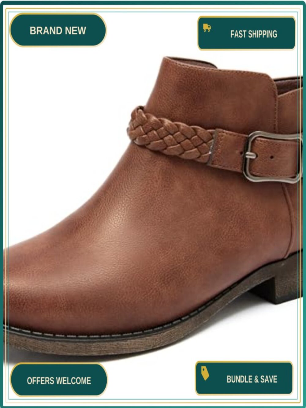 Women's Low Heel Ankle Boots Faux Leather Zip Booties Casual Fall